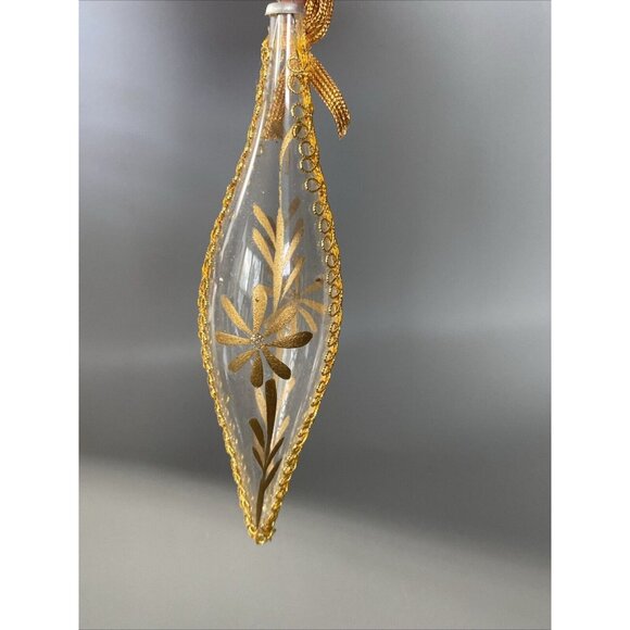 5 Vintage Clear Glass Icicle Tear Drop Christmas Ornament Gold Accent Hand Paint - Picture 8 of 12